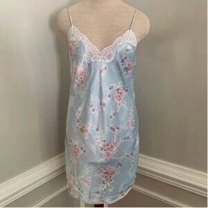 Barbizon Women's Vintage Satin and Lace Chemise Floral Nightgown Slip Small